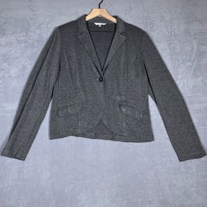 CAbi Women's Jet Set Blazer Jacket Size‎ 14 Gray One-Button Stretch Knit Classic